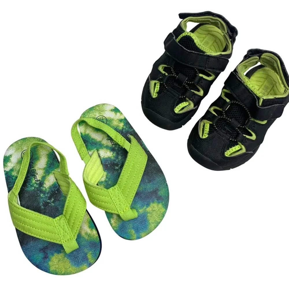 Water Shoes Sandals Lot Toddler Boys Size 7-8.5 Neon Green Flip Flops Sneakers
